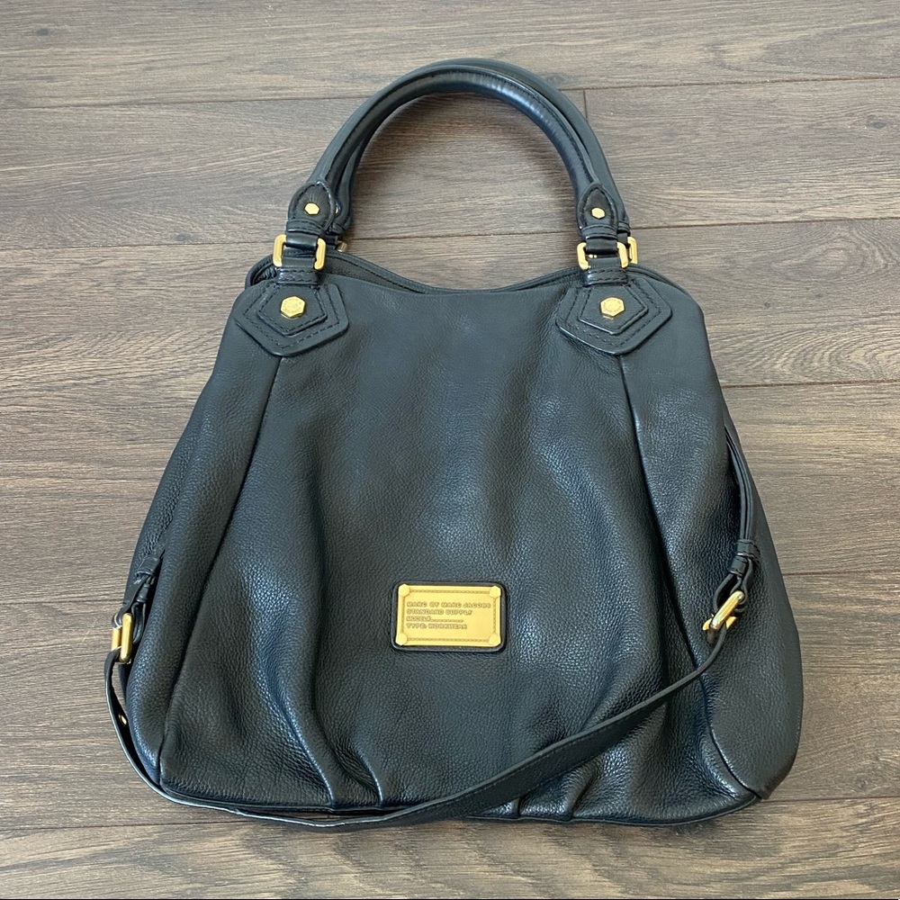 MARC JACOBS Classic Q Francesca Black Leather Tote Bag